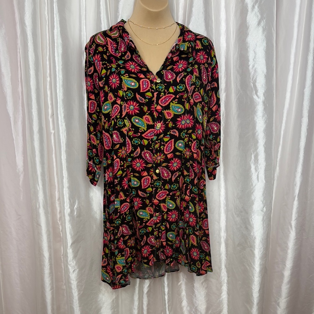 100. Lookyta Black Floral Paisley Tunic Dress – Size M